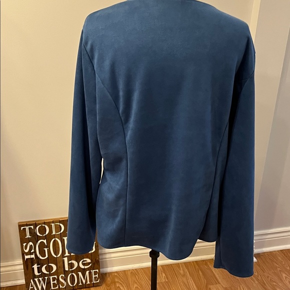 😍 SHOW SPECIAL -CLARON QI SANG Blue Suede-look Front Zipper Jacket Plus Size  XL - Picture 3 of 11